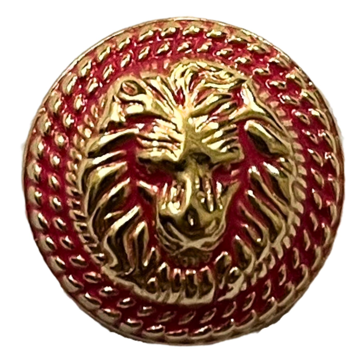 Pink & Golden Fearless Lion Face Shaped Round 1 Hole Metal Buttons