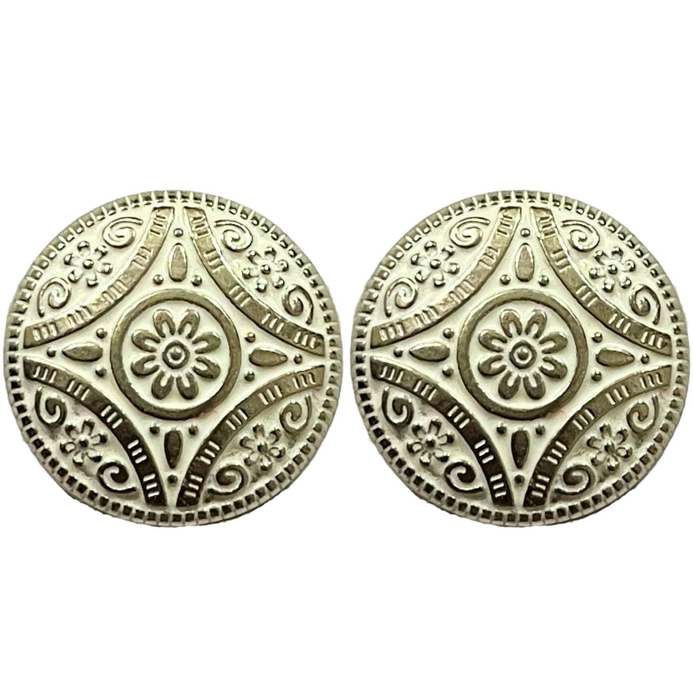 White & Silver Color Attractive Regal Traditional 1 Hole Round Metal Buttons