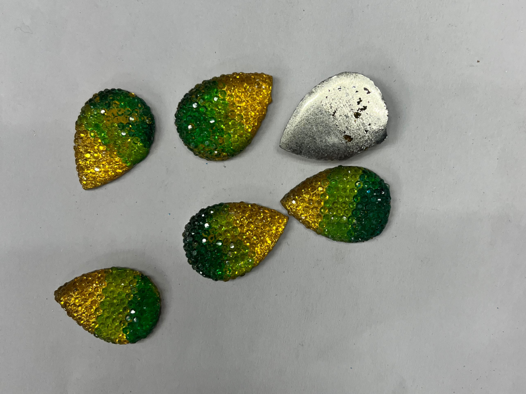 Green & Gold Dual Shade Drop Flat Back Plastic Stones Without Hole