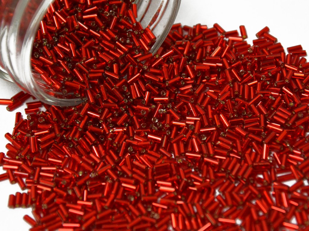 Preciosa Red Silverline Bugle Beads | The Design Cart (4350362878021)