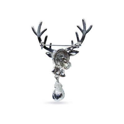 Silver Deer Stone Studded Metal Brooch