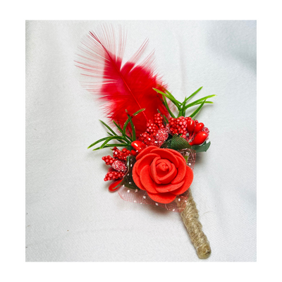 Red Faux Feather Flower Brooch