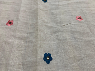 Off White Daman Embroidered Work Pure Cotton Fabric