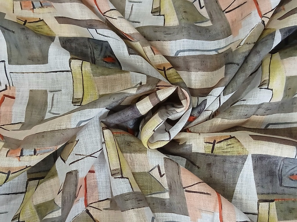 Multicolor Abstract Digital Print Linen Fabric (Wholesale)