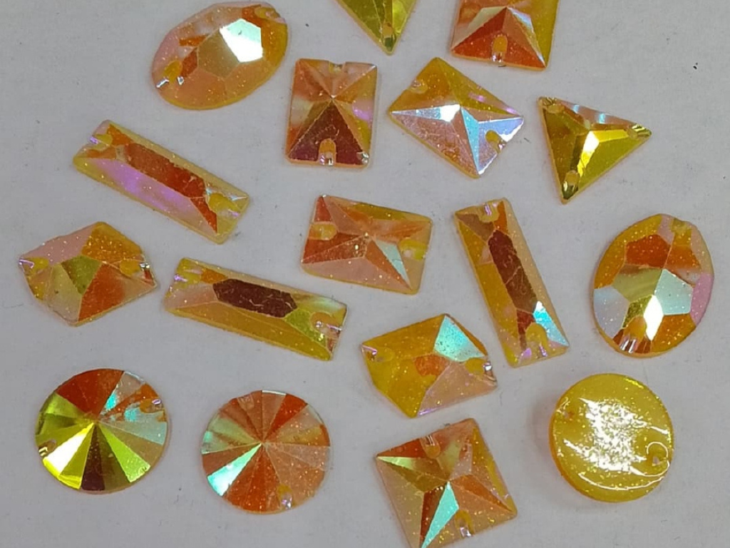 Light Golden Faceted 2 Hole Mix Plastic Stones