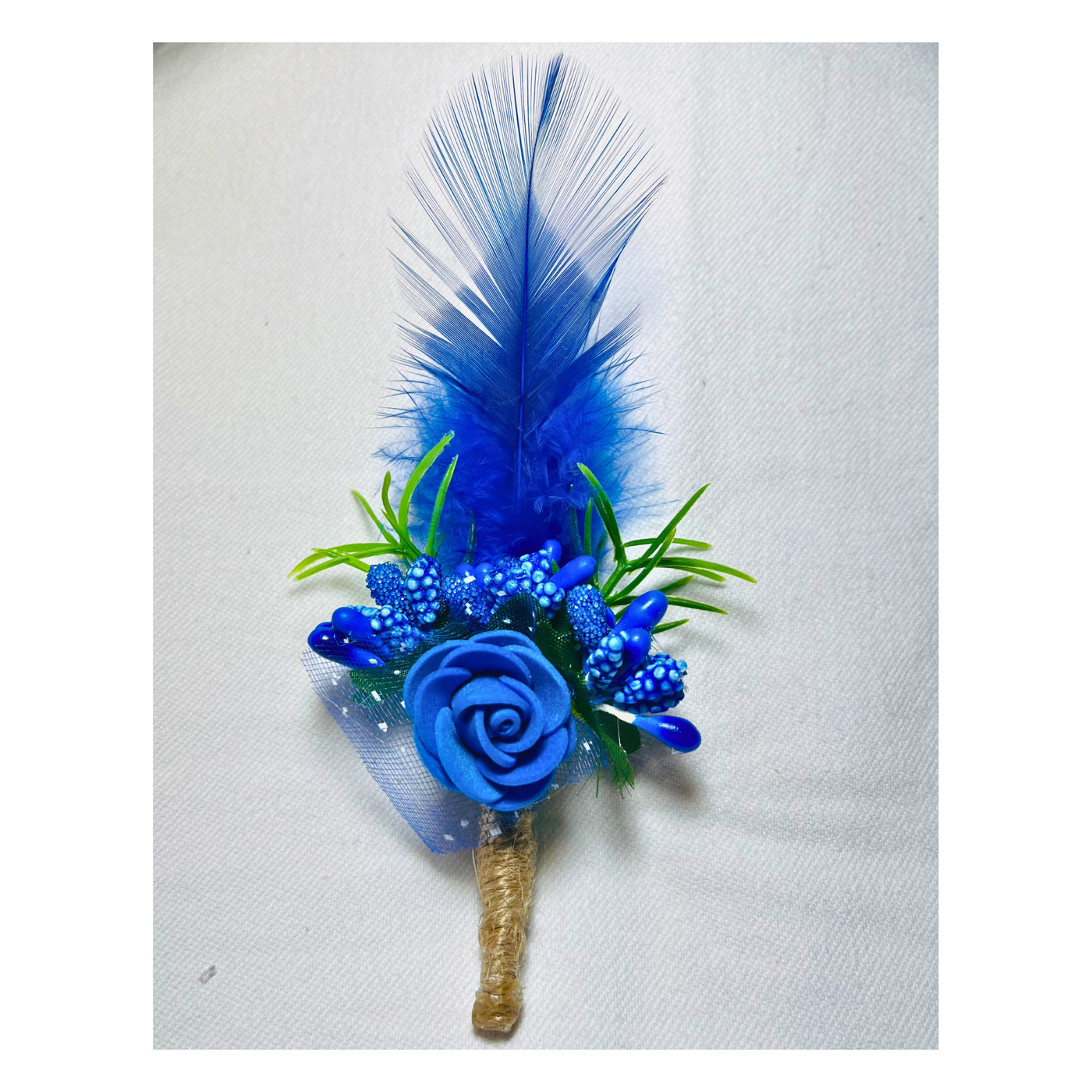 Blue Faux Feather Flower Brooch