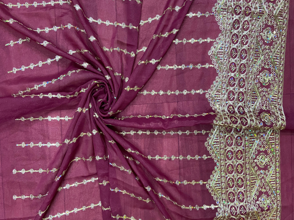 Vine & Coin Zari Work Georgette Embroidery Fabric
