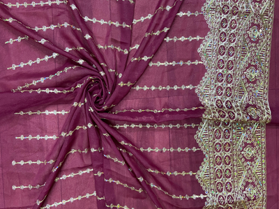 Vine & Coin Zari Work Georgette Embroidery Fabric