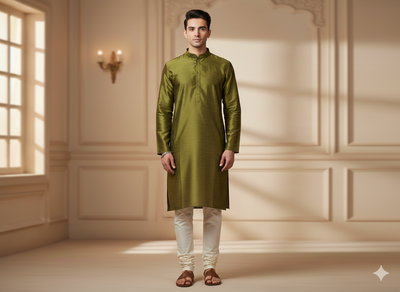 Mehndi Green Plain Bangalore Raw Silk Fabric  (Wholesale)