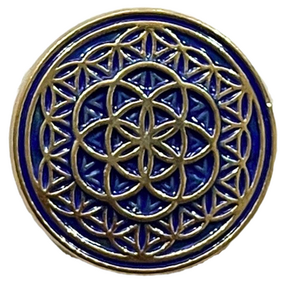 Blue & Golden Color Mandala Design Round 1 Hole Metal Buttons