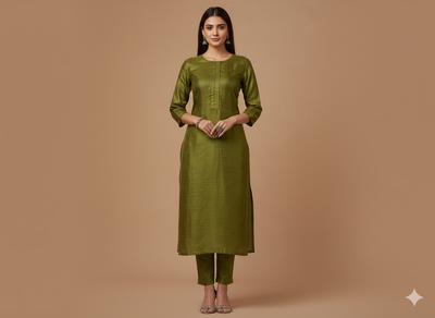 Mehndi Green Plain Bangalore Raw Silk Fabric  (Wholesale)