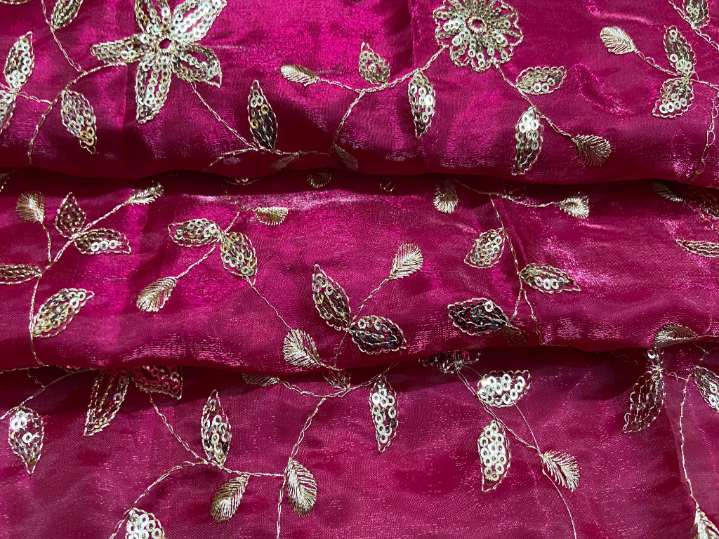 Magenta Jimmu Chu Jal Work Mulberry Silk Fabric