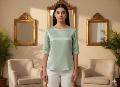 Aqua Plain Malai Satin Fabric  (Wholesale)