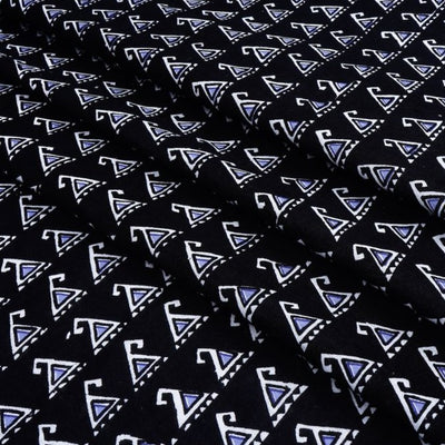 Black & Blue Geometric Printed Pure Cotton Fabric