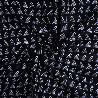 Black & Blue Geometric Printed Pure Cotton Fabric