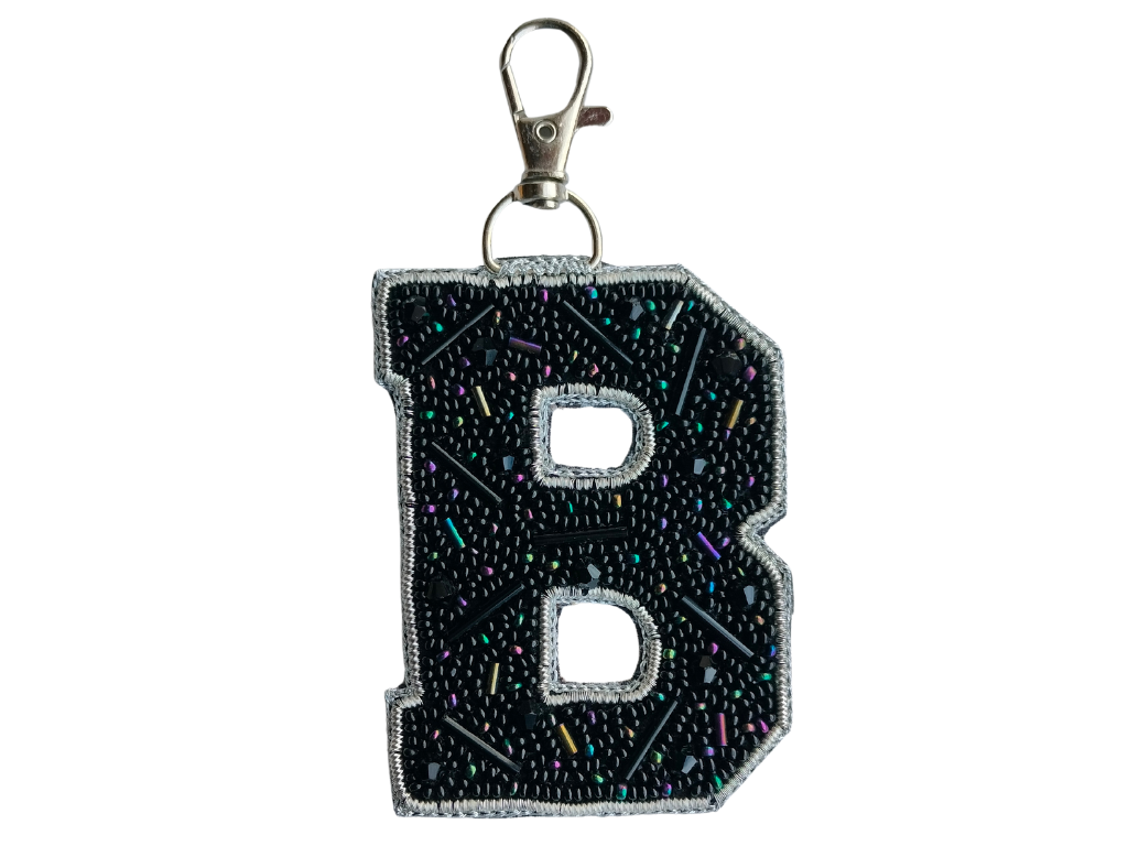 Black Cutdana 'B' Alphabet Bag Charm