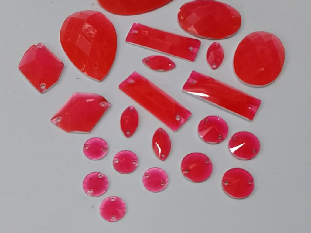 Neon Pink Assorted 2 Hole Plastic Stones