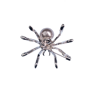 Silver Pearl Studded Spider Shaped Brooch