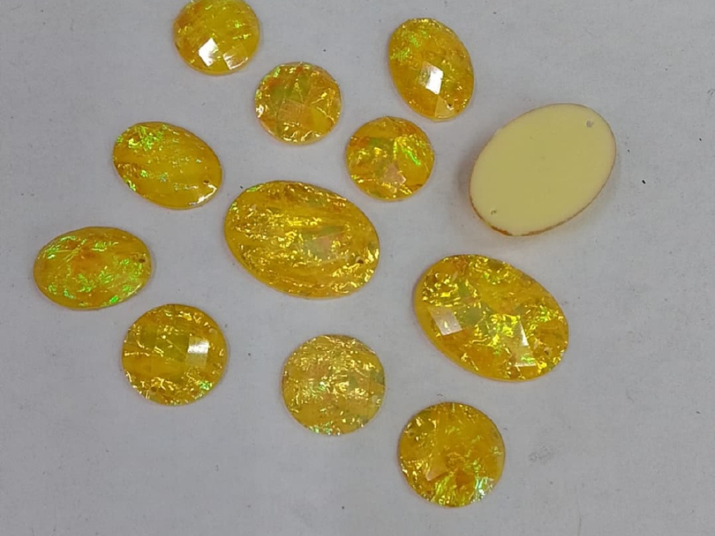 Yellow Shimmery Mix Shape 2 Hole Plastic Stones