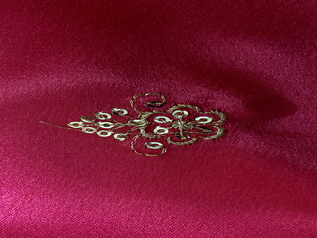 Maroon Red Traditional Embroidered Balma Daman Satin Fabric