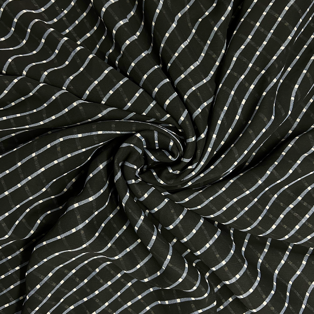 Black & White  Stripes Printed Georgette Fabric