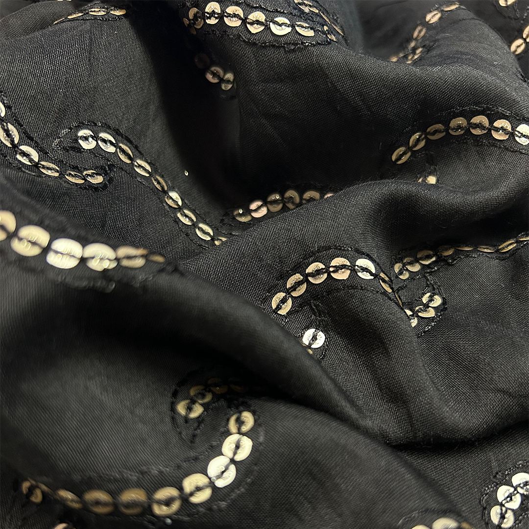 Black Waves Modal Chanderi Print Muslin Fabric