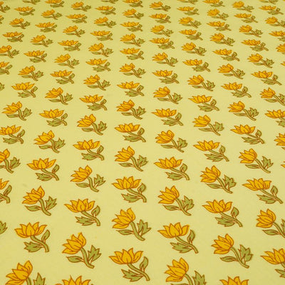 Yellow & Green Floral Dyed Printed Pure Cotton Fabric