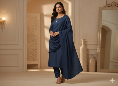 Navy Blue Plain 100% Pure Mul Mul Cotton