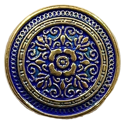 Blue & Golden Eye Catchy Floral 1 Hole Round Metal Buttons