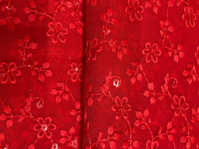 Bright Red Floral Georgette Silk Fabric