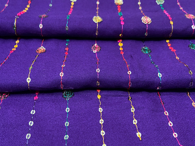 Royal Purple Luxuries Embroidery Work Cotton Rayon Fabric