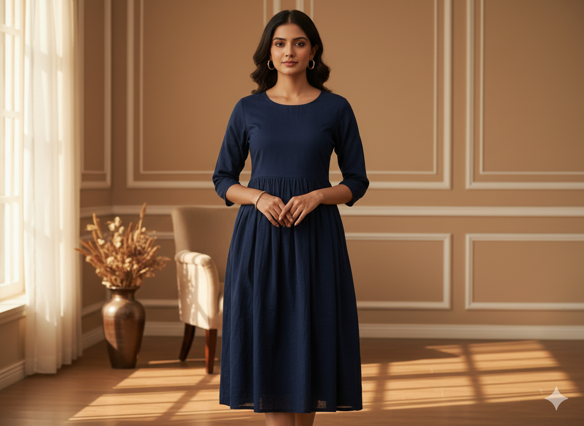 Navy Blue Plain 100% Pure Mul Mul Cotton