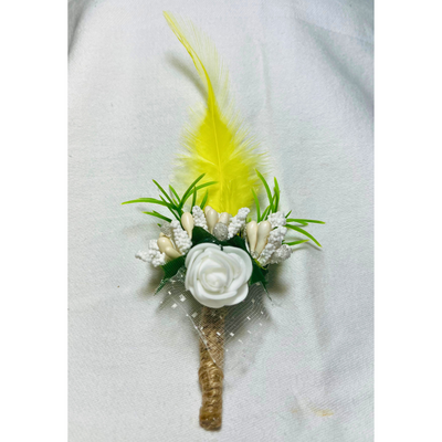 Yellow & White Faux Feather Flower Brooch ( Wholesale )