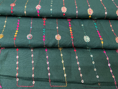Deep Emerald Green Luxuries Embroidery Work Cotton Rayon Fabric