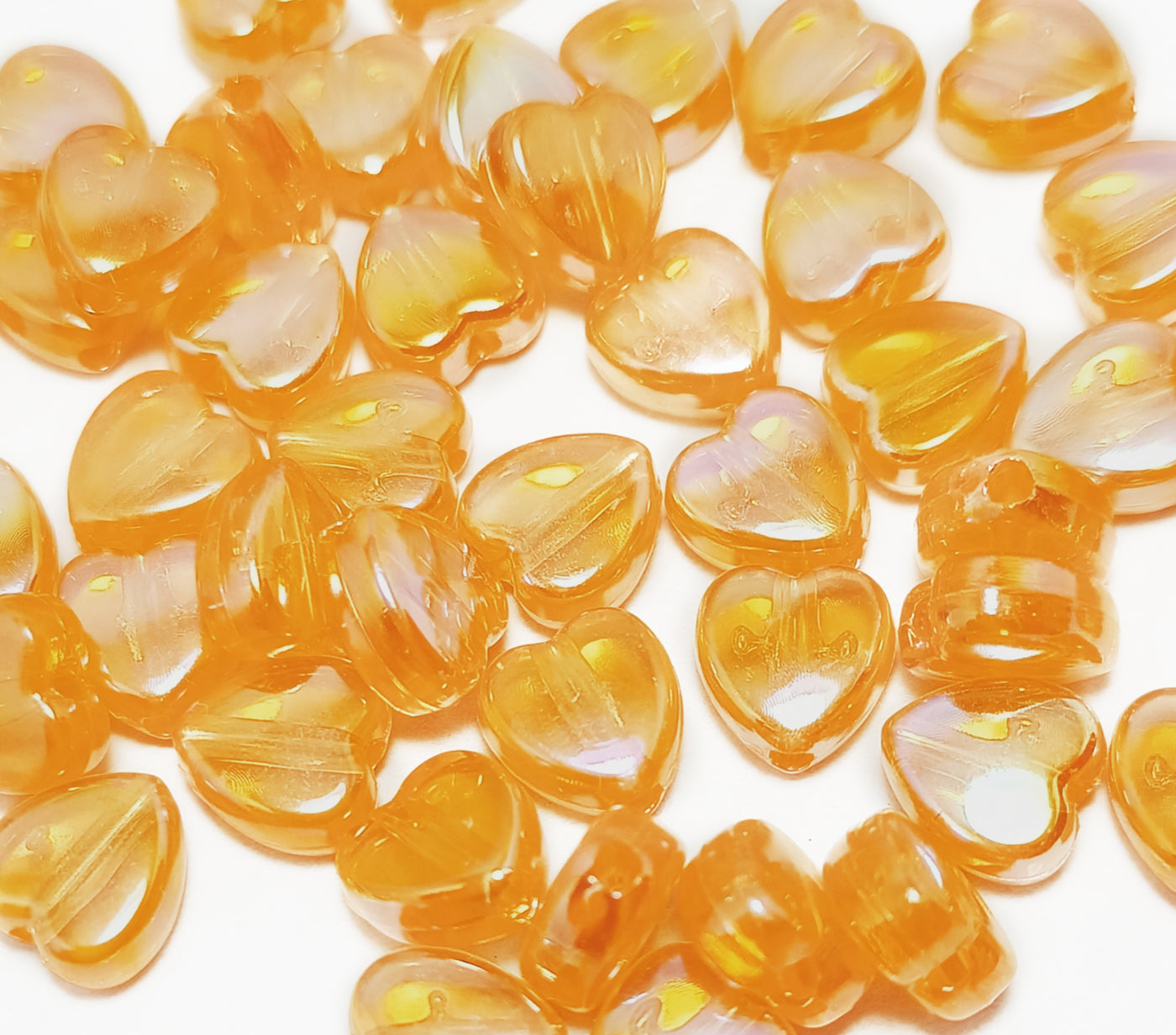 Orangish Yellow Heart Shaped Transparent Acrylic Beads