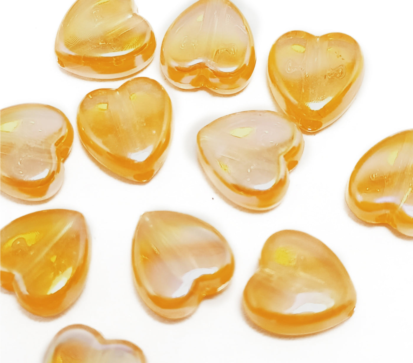 Orangish Yellow Heart Shaped Transparent Acrylic Beads