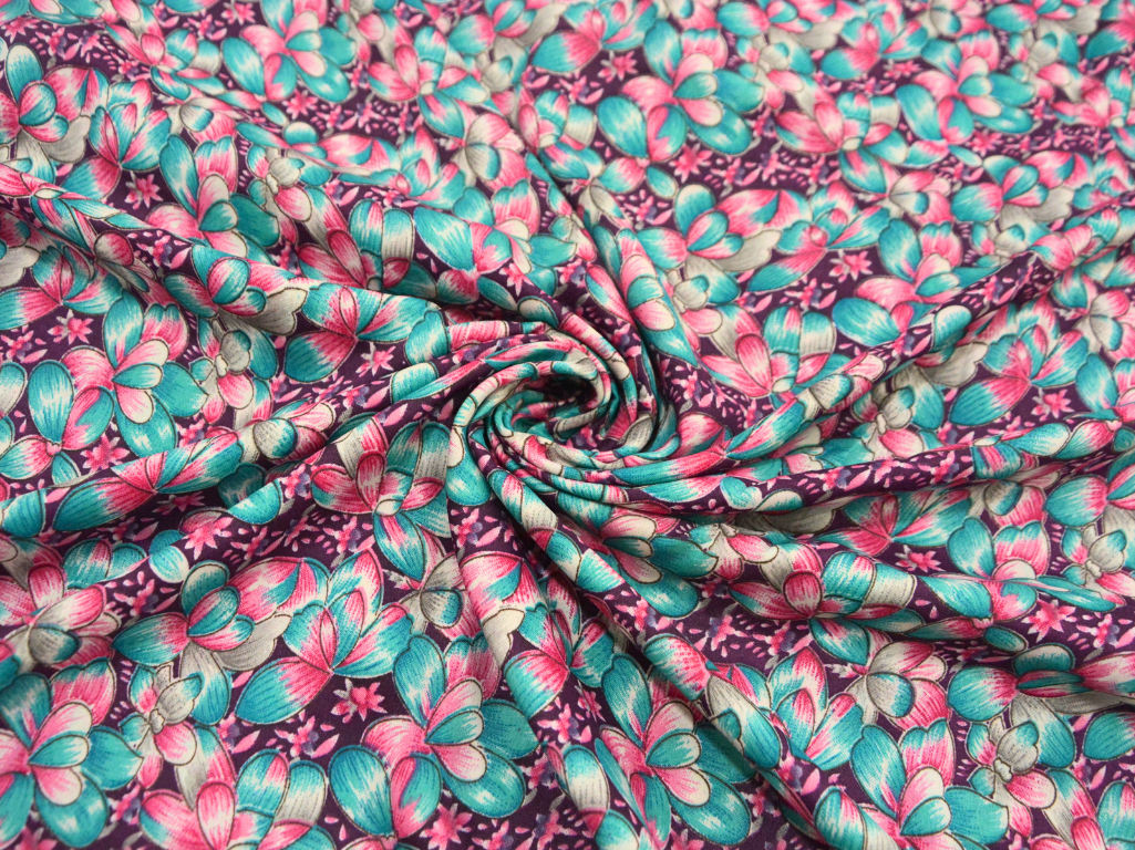 Burgundy Floral Digitally Printed Butter Crepe Fabric