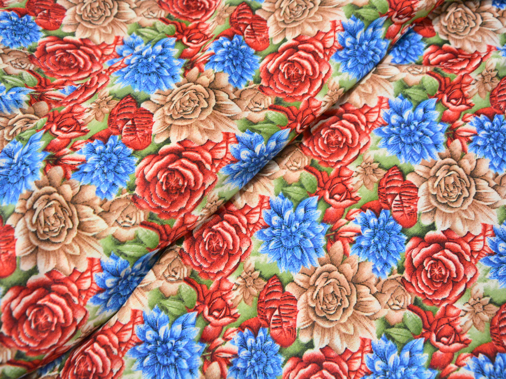 Multicolour Floral Digitally Printed Butter Crepe Fabric