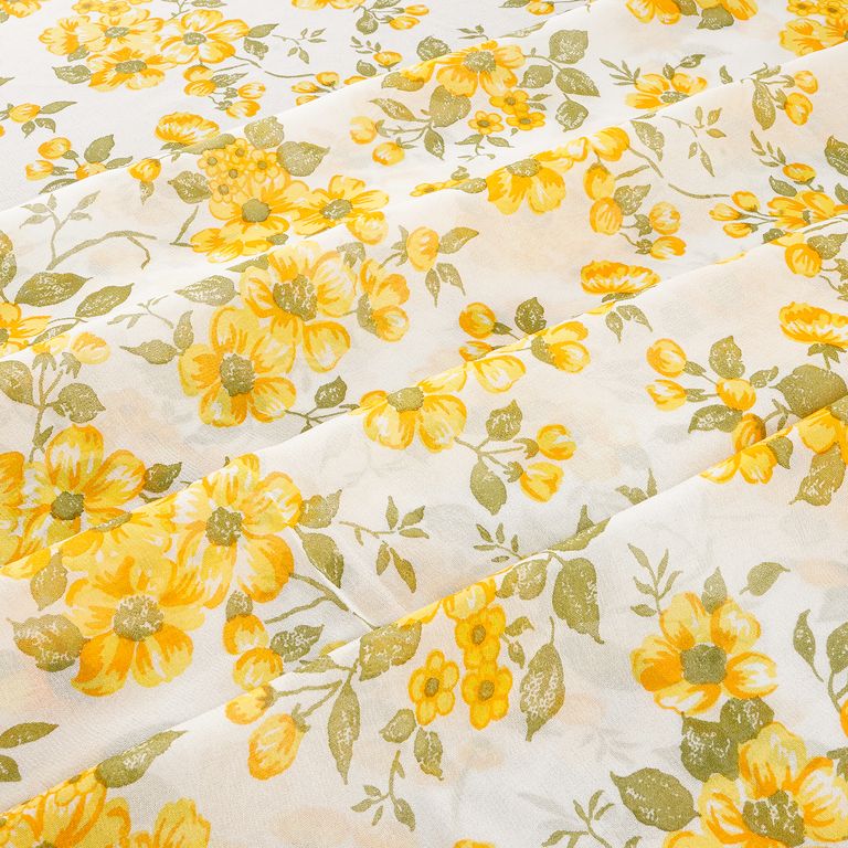 White & Yellow Floral Printed Pure Viscose Georgette Fabric