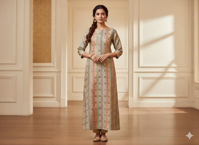 मिंट ग्रीन स्ट्राइप्स फॉयल पॉली सिल्क फैब्रिक