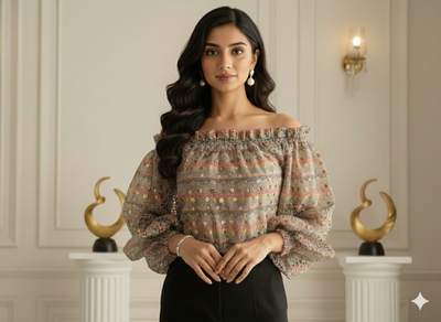 मिंट ग्रीन स्ट्राइप्स फॉयल पॉली सिल्क फैब्रिक