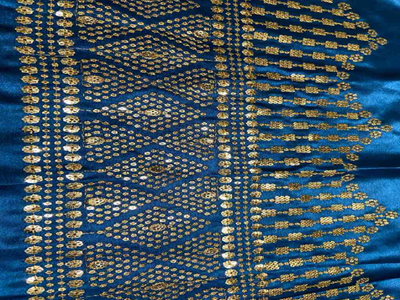 Teal Blue Daman With Zari & Sequins Work Silk Fabric