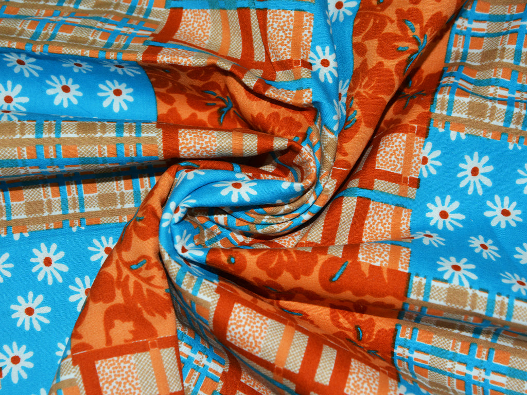 precut-3-metres-orange-blue-abstract-printed-pure-cotton-fabric