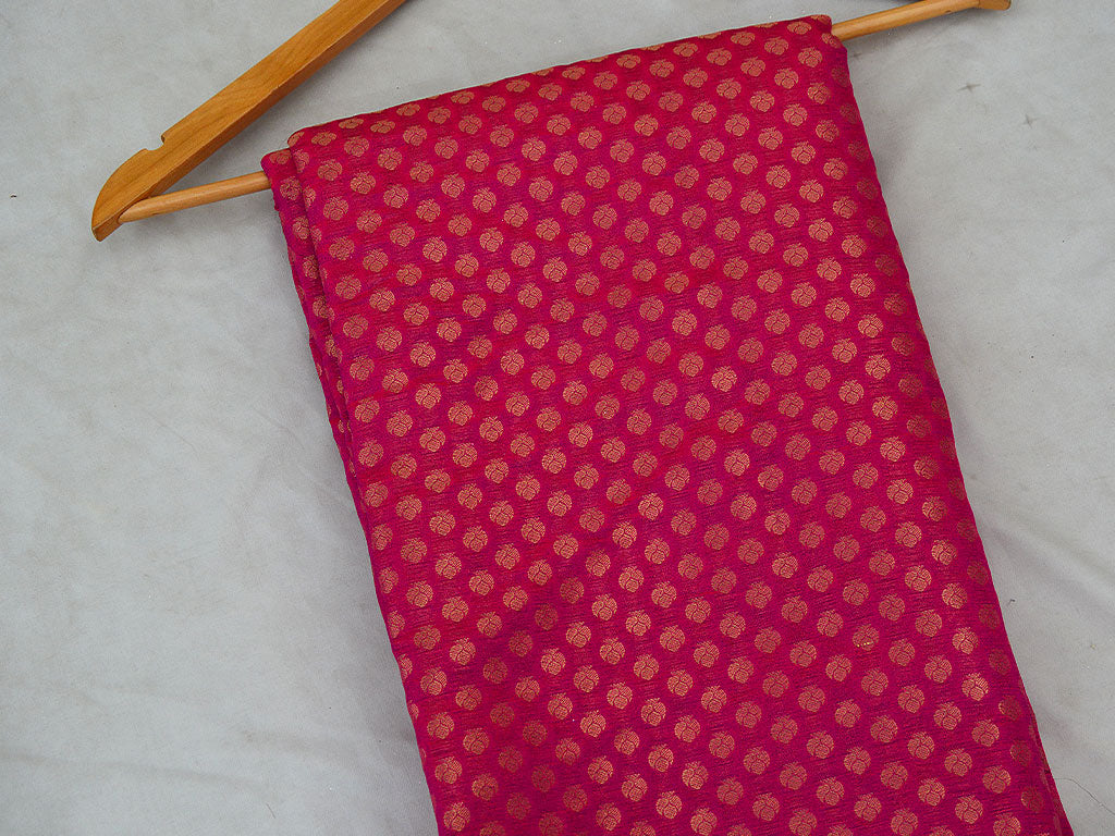 Dark Pink Motifs Semi Banarasi Brocade Fabric