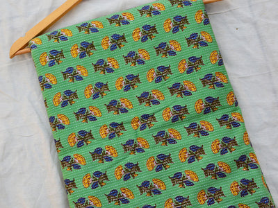 Mint Green Floral Pure Cotton Kantha Fabric