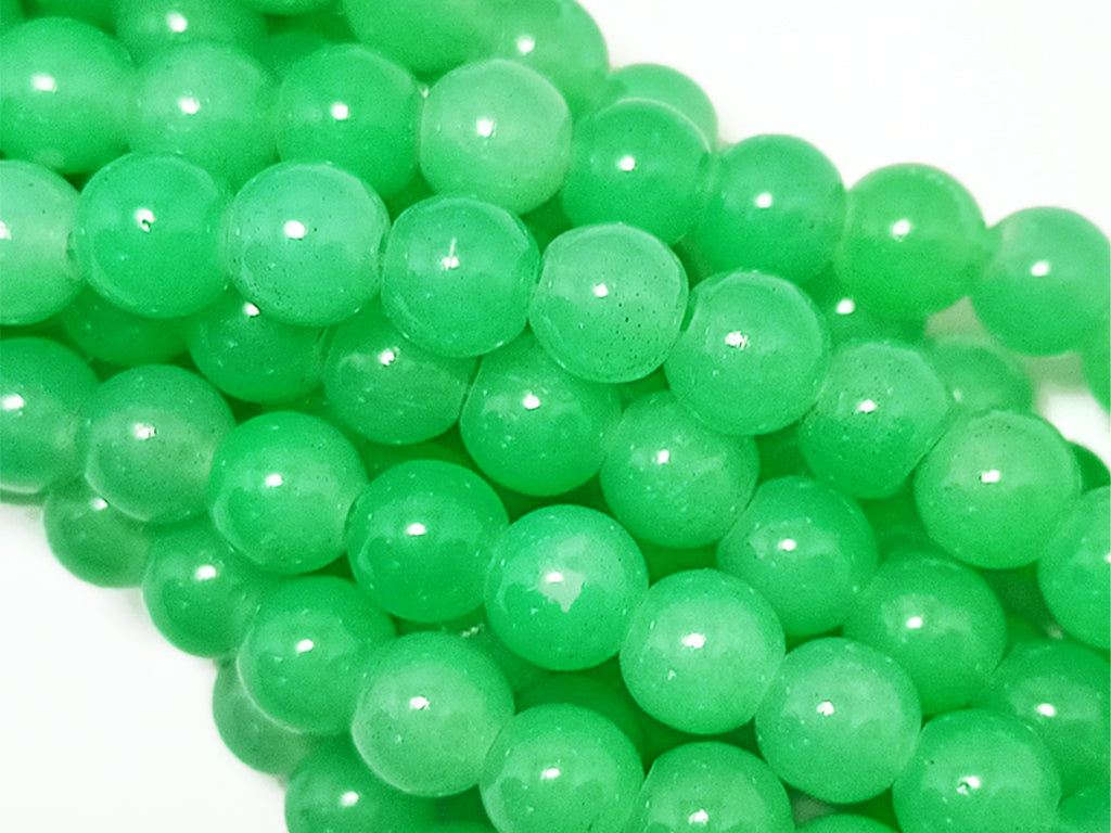 Green Glossy Spherical Glass Pearls Beads