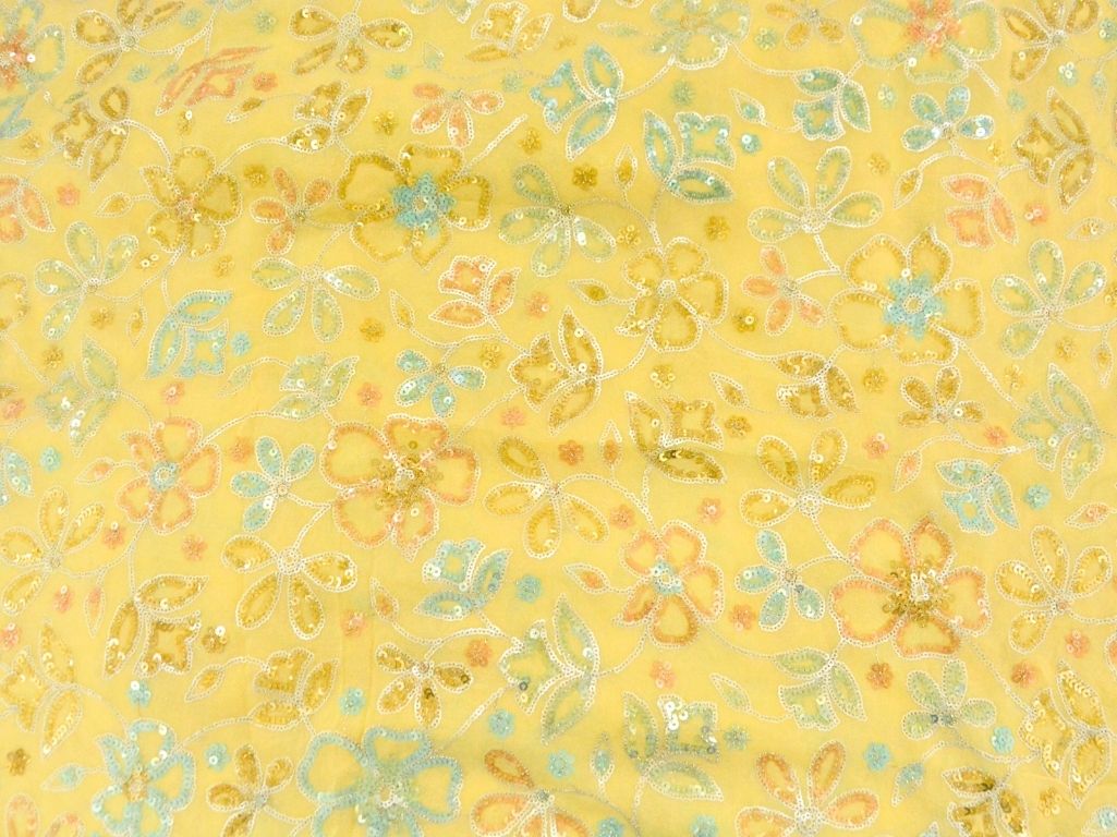 Cream  Pure Viscose Georgette With Sequins Embroidered Fabric