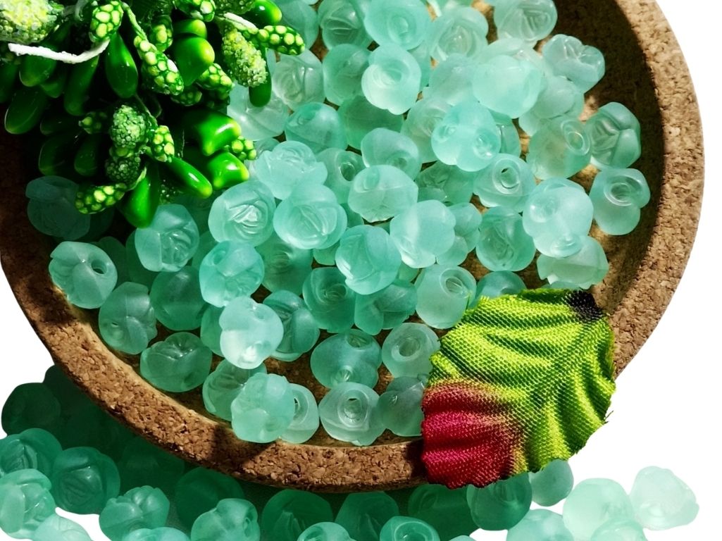 Teal Matte Finish Rose Shaped Acrylic Beads with Back Hole