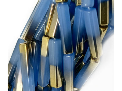 Cornflower Blue & Golden Cuboid Dual Tone Glass Beads
