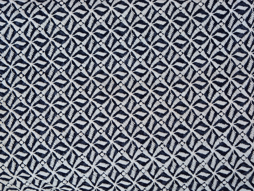 Blue & White Geometric Light Thread Embroidered Premium Georgette Fabric